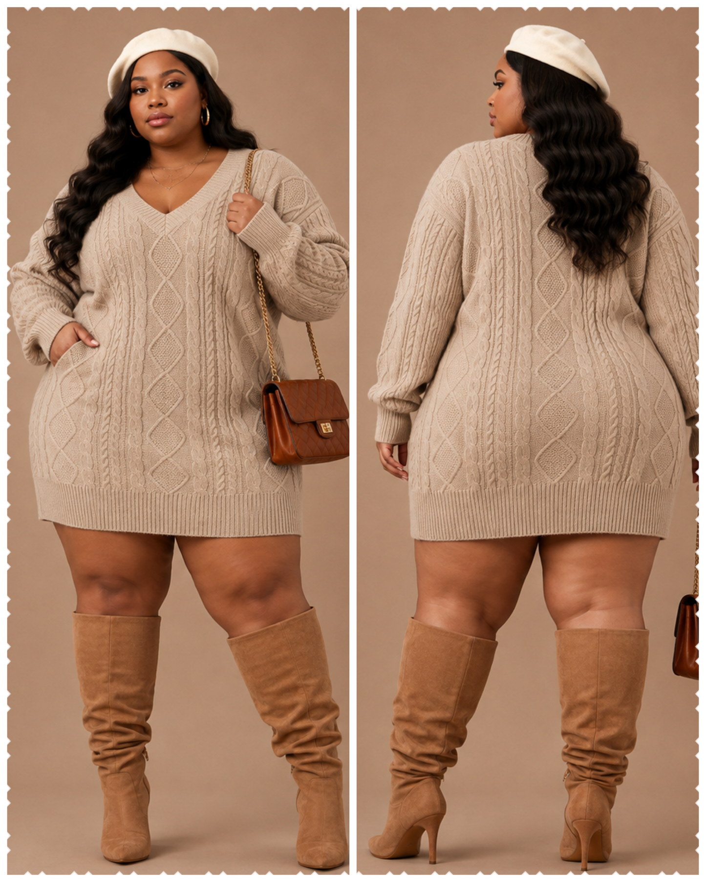 PLUS SIZE "2-WAY KNIT" SWEATER OR DRESS-SAND
