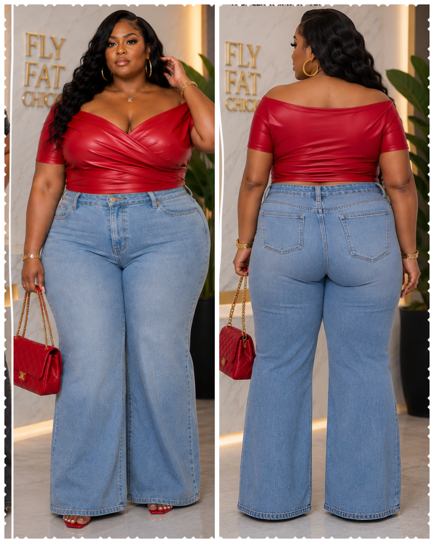 PLUS SIZE FAUX LEATHER OFF SHOULDER SEXY TOP-RED