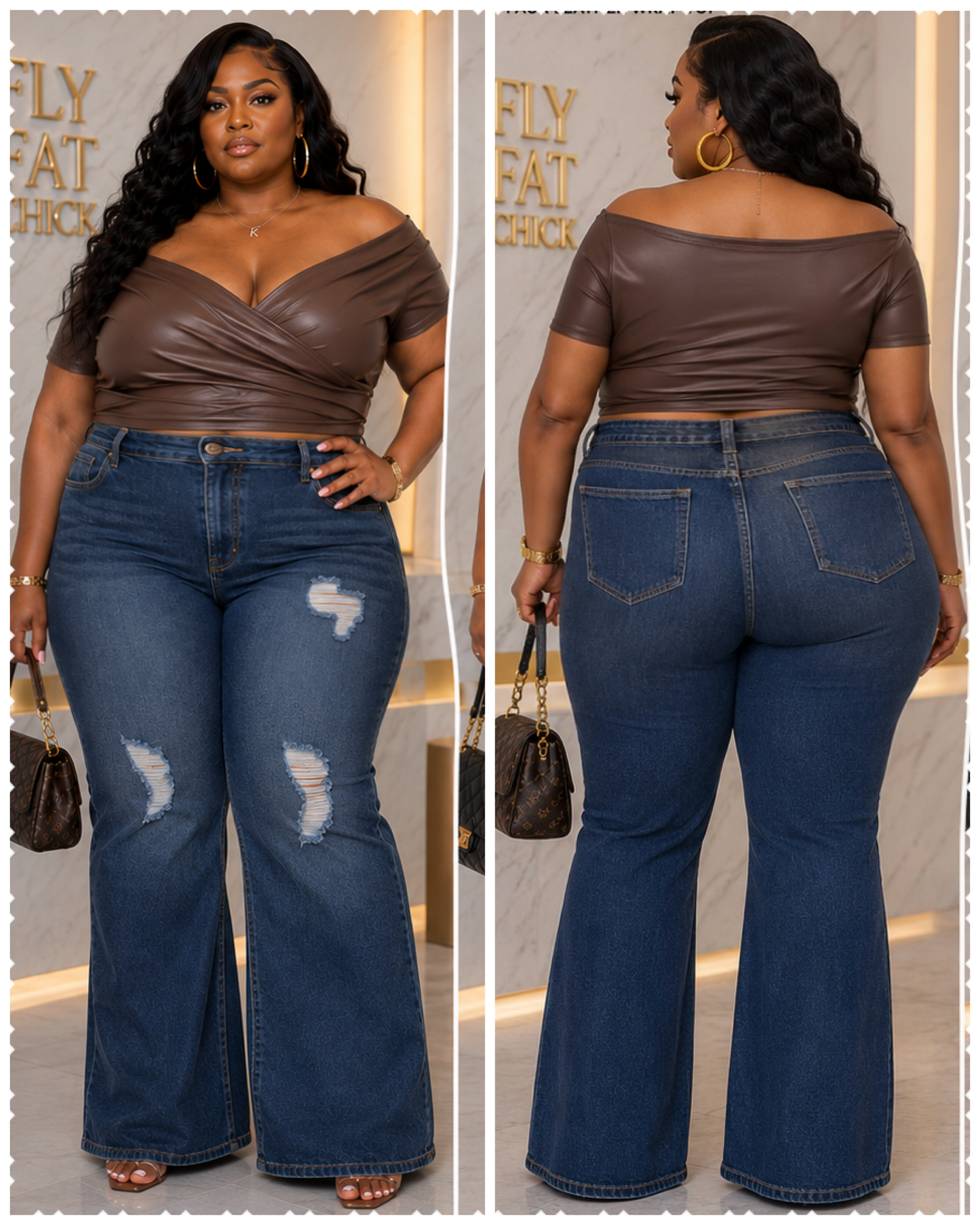 PLUS SIZE FAUX LEATHER OFF SHOULDER SEXY TOP-BROWN
