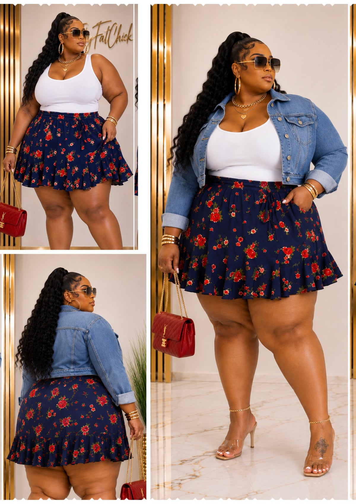 PLUS SIZE NAVY FLORAL RUFFLE SKIRT-28