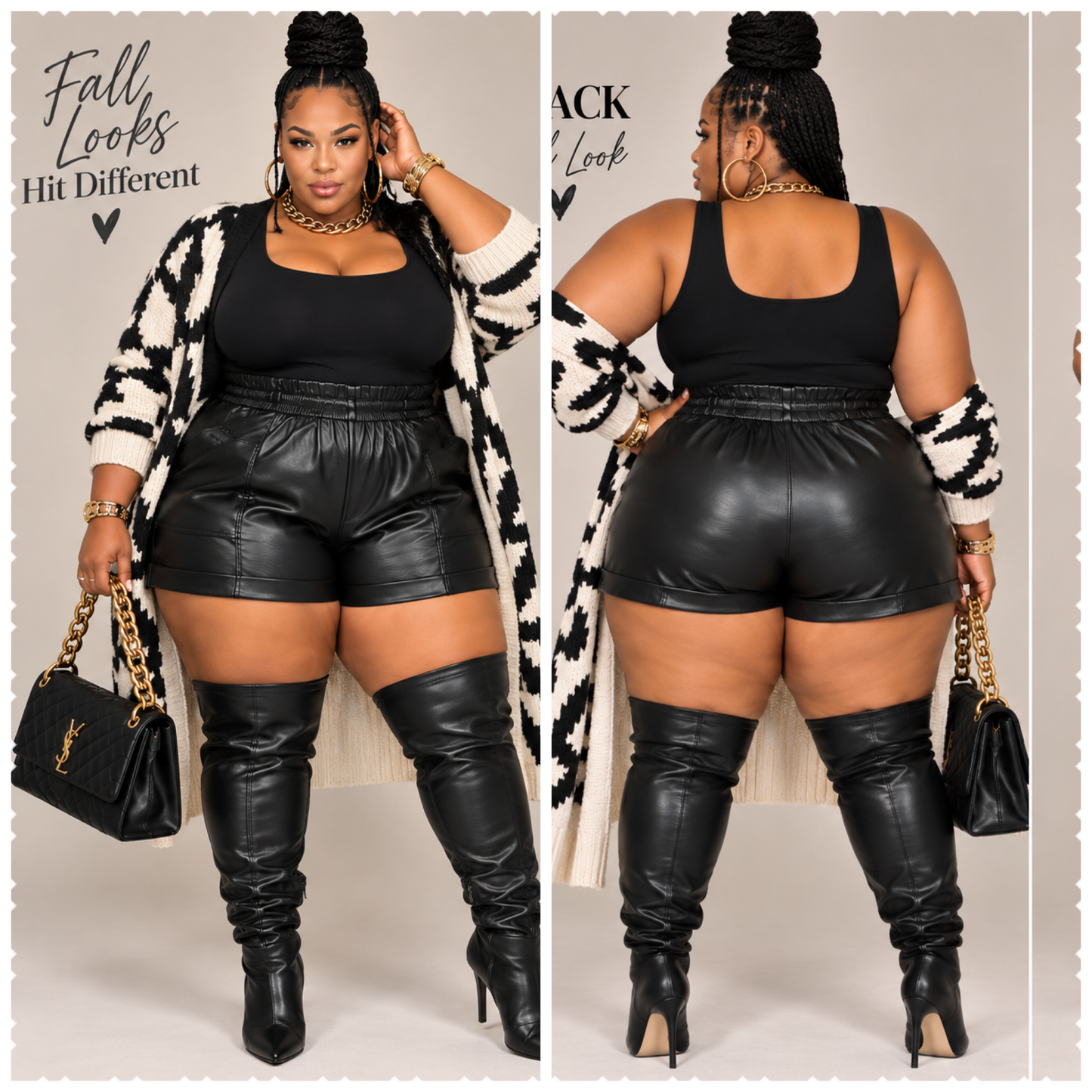 PLUS SIZE FAUX LEATHER SHORTS-BLACK