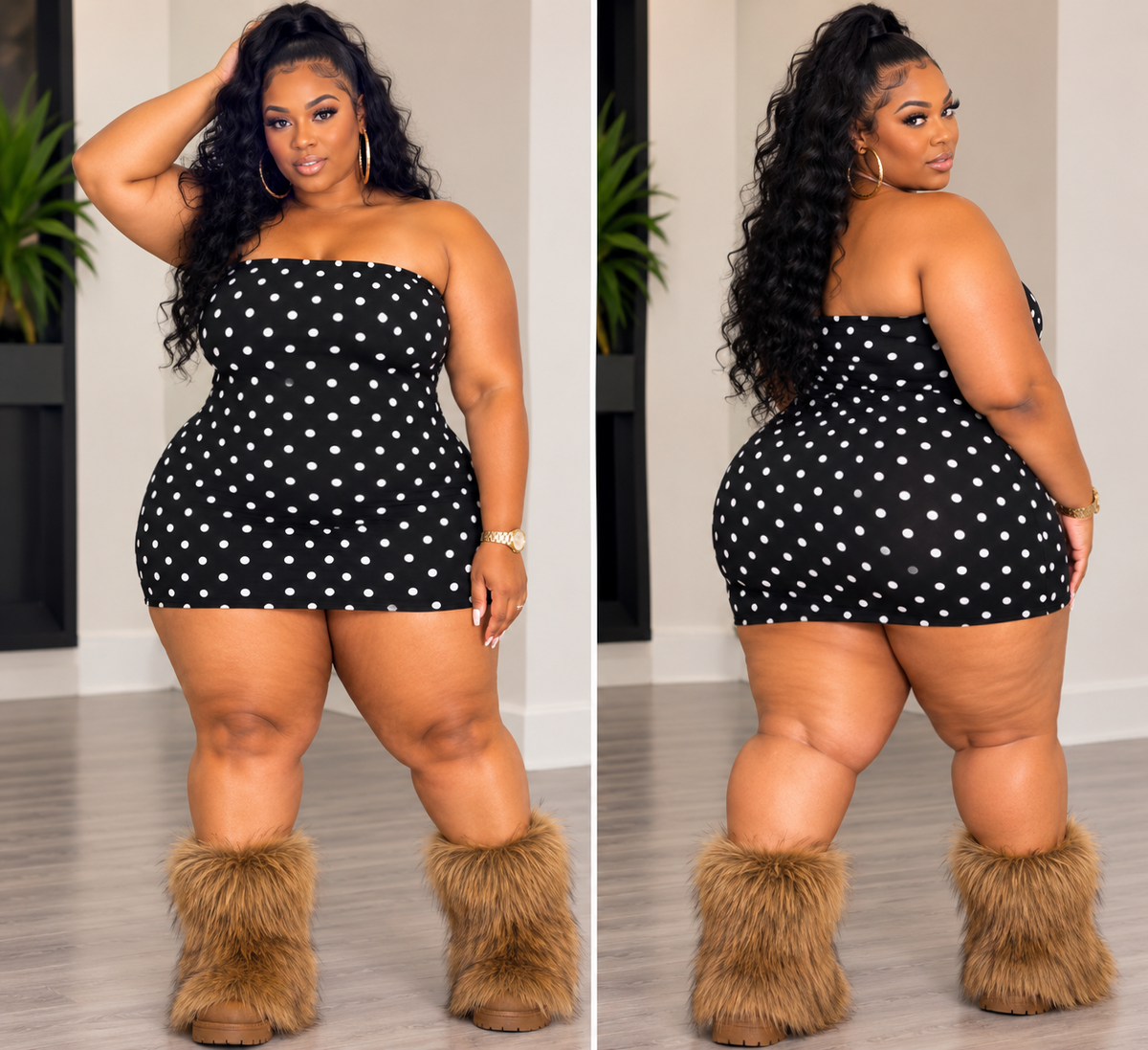 PLUS SIZE "POLKA DOT BADDIE" DRESS-BLACK-17