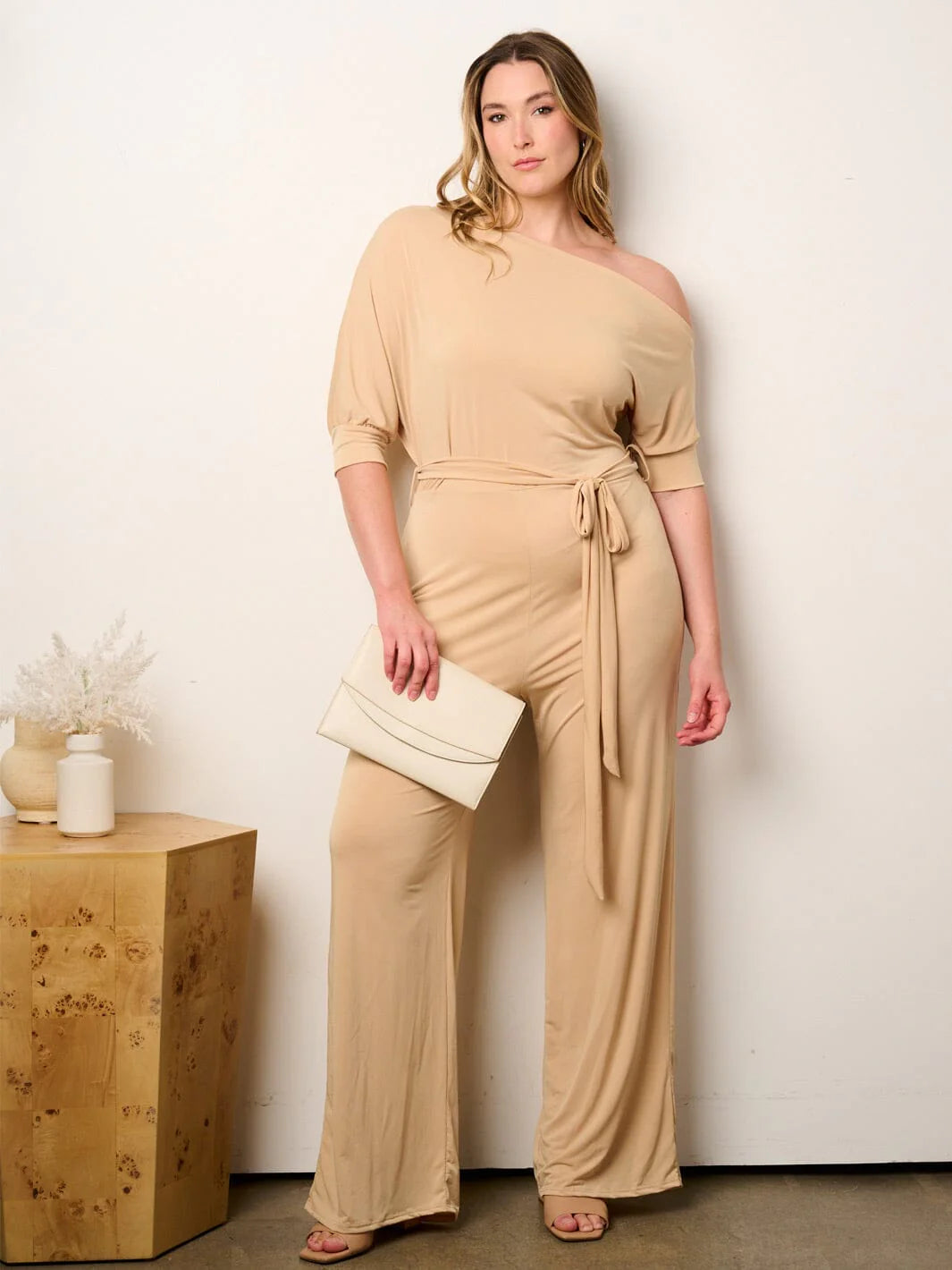 PLUS SIZE WIDE LEG JUMPSUIT W/BELT-27