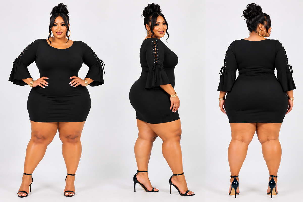 PLUS SIZE "All TIED UP'' BELL SLEEVE DRESS-19