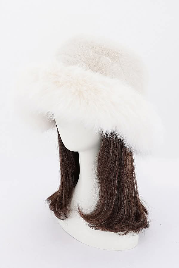 Wide Brim Faux Fur Bucket Hat-WINTER WHITE