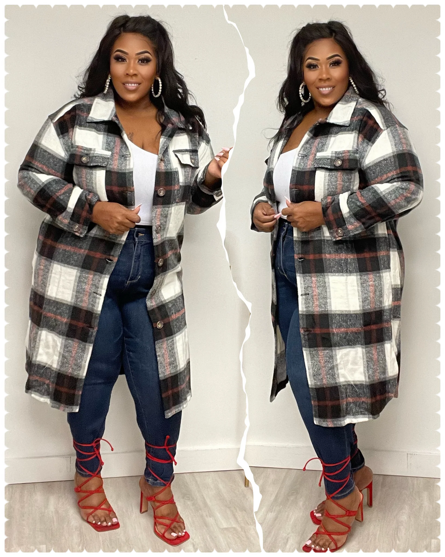 BLACK PLAID OVERSIZED WOOL BUTTON UP COAT/JACKET
