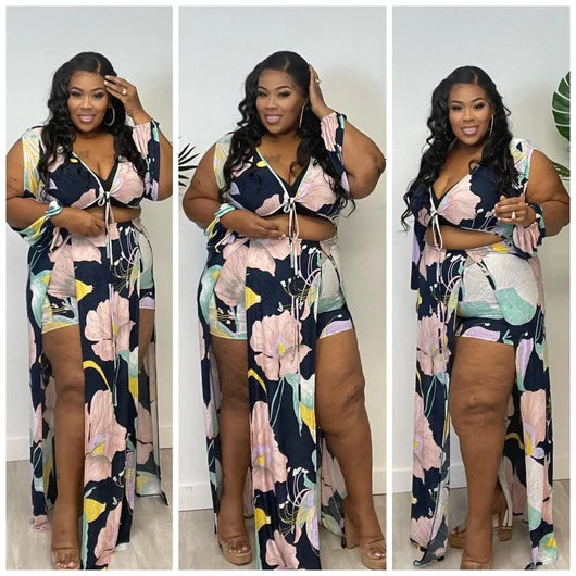 NAVY FLORAL DOUBLE SLIT SKORT MAXI DRESS
