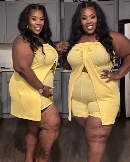 RIBBED HALTER TOP & 2-PIECE SHORT SET