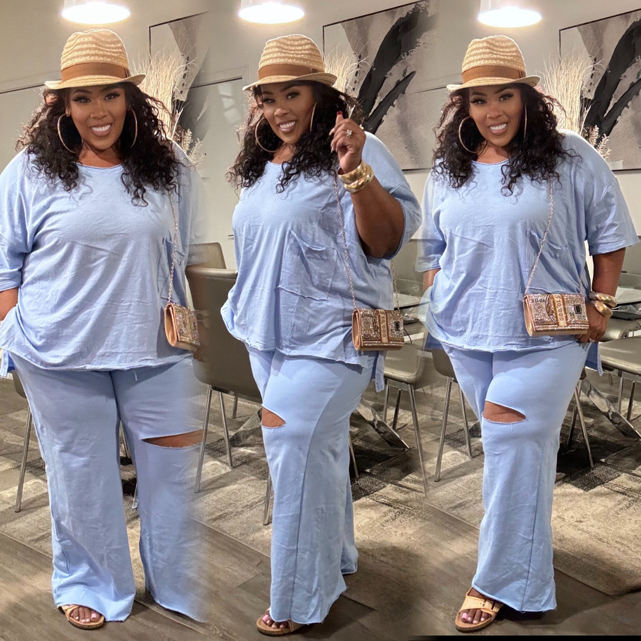 BABY BLUE PLUS SIZE 2-PIECE OVERSIZED "JUST CHILL SET"