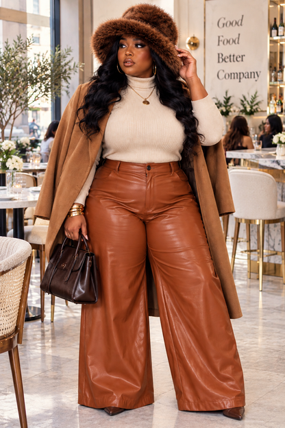 Wide Brim Faux Fur Bucket Hat-COCO BROWN