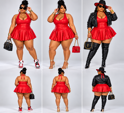 PLUS SIZE "MADE YOU LOOK" RED FAUX LEATHER MINI DRESS-02