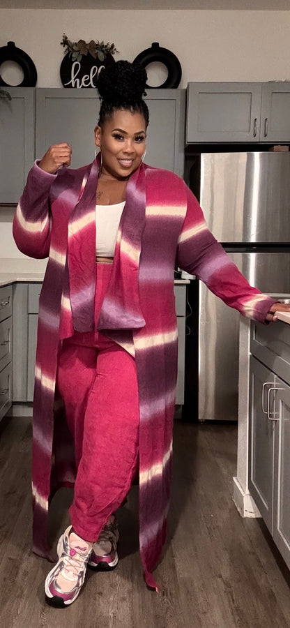 PLUS SIZE OPEN FRONT DRAPED CARDIGAN-MAGENTA MIX
