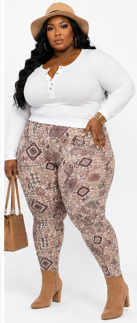 PLUS SIZE PRINTED HIGHWAIST LEGGINGS-BLUSH RUSH