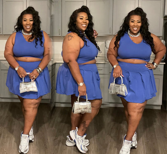 2-PIECE BABYDOLL SKORT SET W/BUILT IN PANTIE-ROYAL BLUE