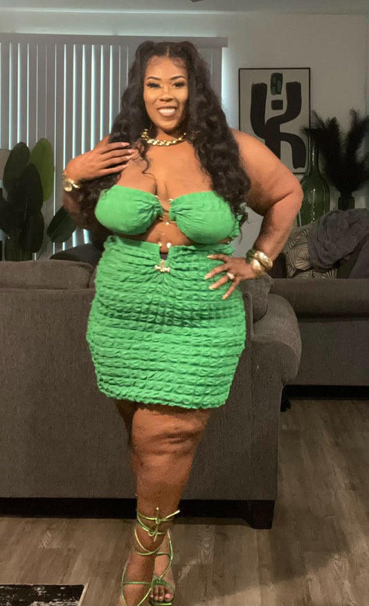 PLUS SIZE BUBBLE ME 2-PIECE SKIRT SET-GREEN-19