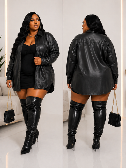 PLUS SIZE "FAUX LEATHER SHACKET"-30