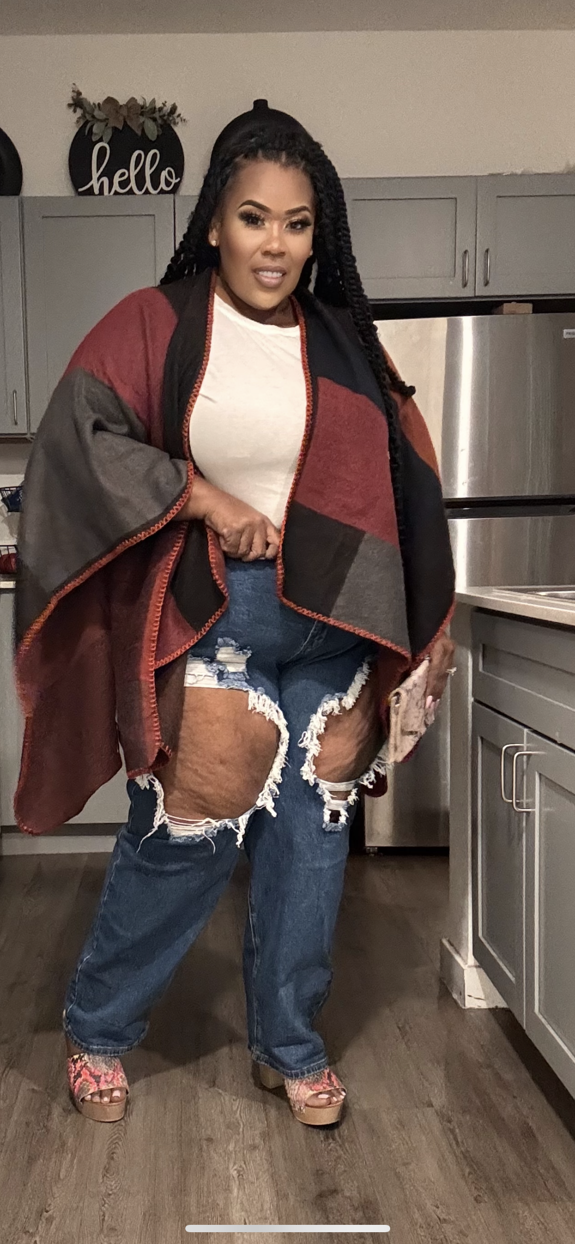 PLUS SIZE  PLAID OPEN FRONT KIMONO-COMBO MIX