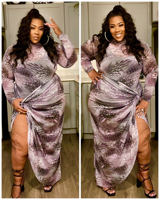 PLUS SIZE LAVENDAR MESH 2-PIECE SKIRT SET