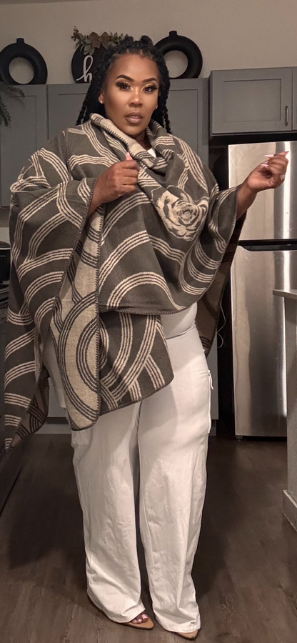 PLUS SIZE GEOMETRIC PRINT OPEN FRONT KIMONO-GREY