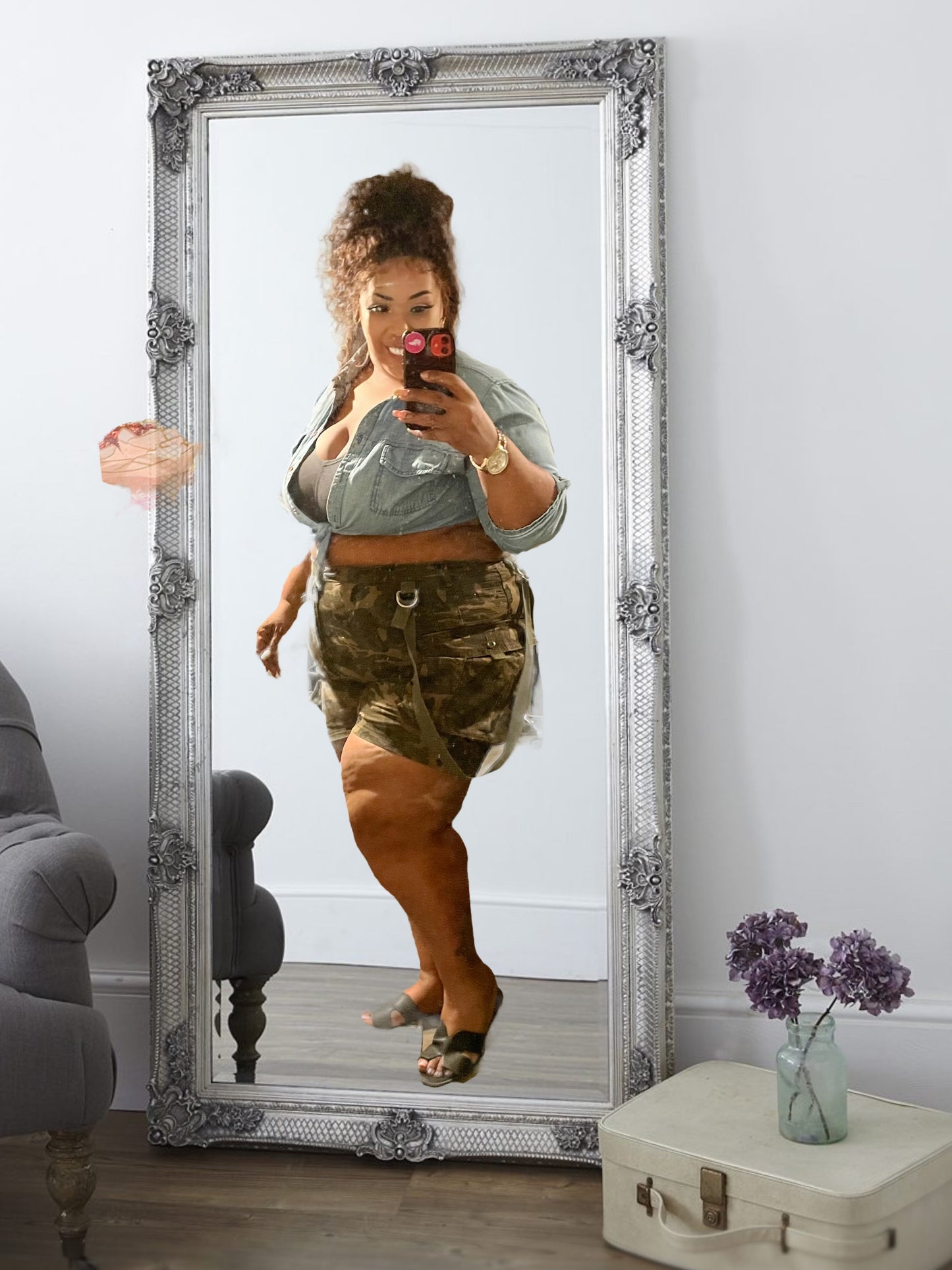 PLUS SIZE HIGH WAIST STRETCHY SHORTS WITH SUSPENDERS