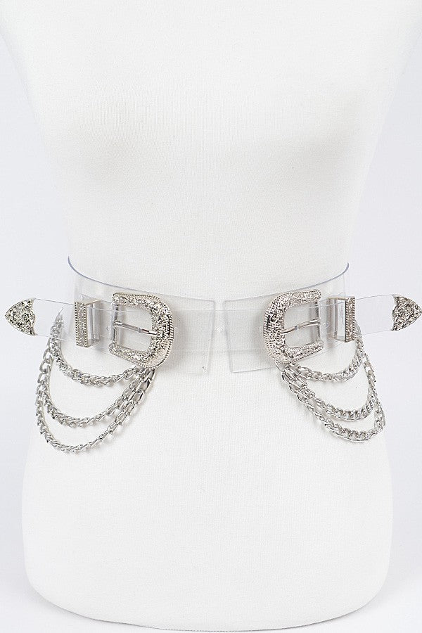 * Transparent Multi Metal Buckle Plus Size Chain Belt