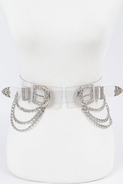* Transparent Multi Metal Buckle Plus Size Chain Belt