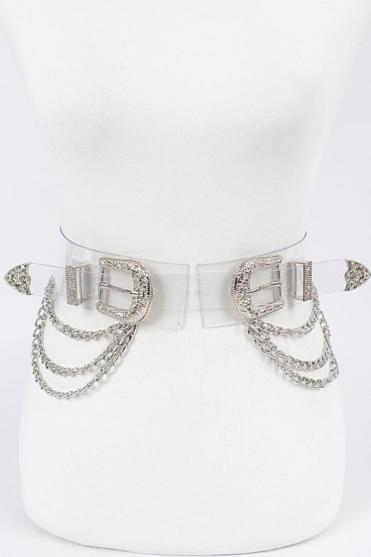 * Transparent Multi Metal Buckle Plus Size Chain Belt-SILVER