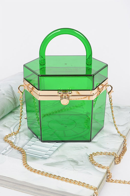 Plastic Hard Mini Clutch W/handle-GREEN