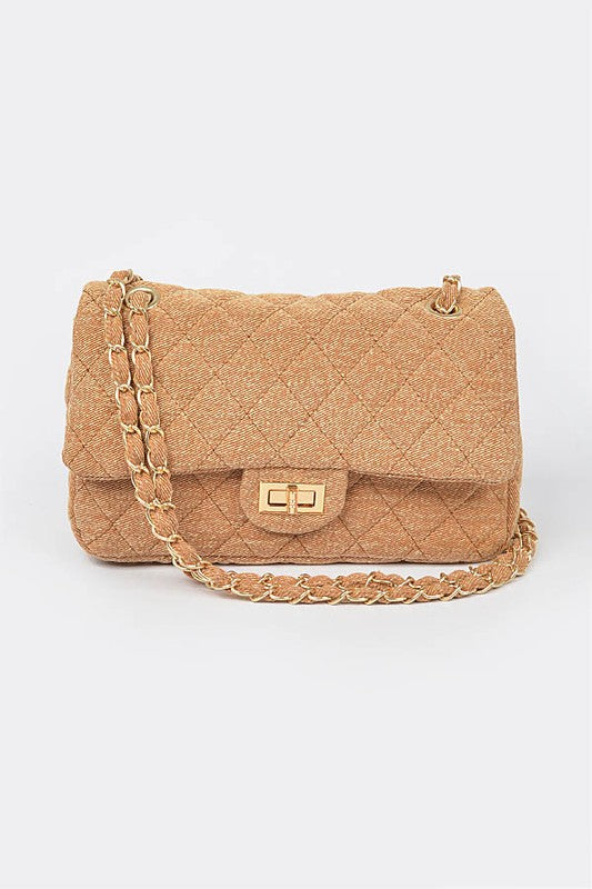 Quilted Denim Shoulder Bag-MUSTARD