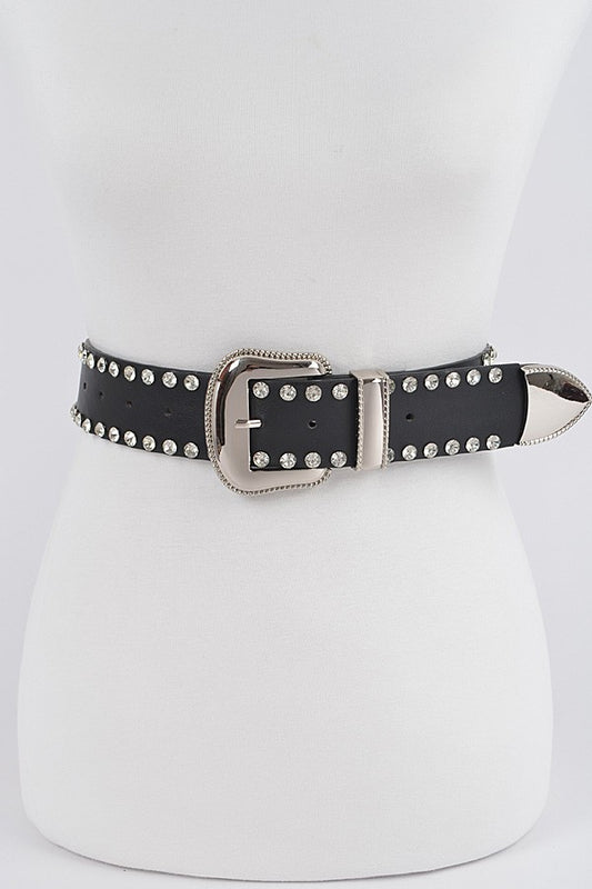 Rhinestone Trimmed Multi Metal Plus Size Belt-BLACK/SILVER