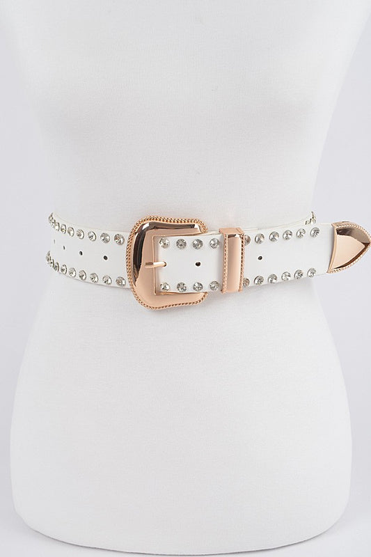 Rhinestone Trimmed Multi Metal Plus Size Belt-WHITE