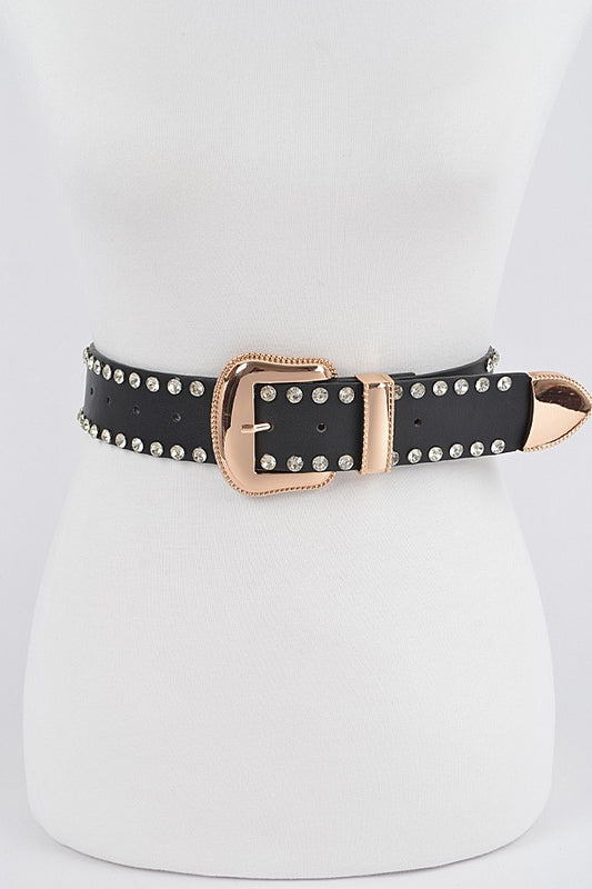 Rhinestone Trimmed Multi Metal Plus Size Belt-BLACK/GOLD
