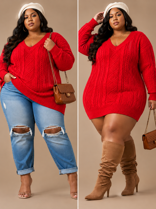 " PLUS SIZE "2-WAY KNIT" SWEATER OR DRESS-RED-18