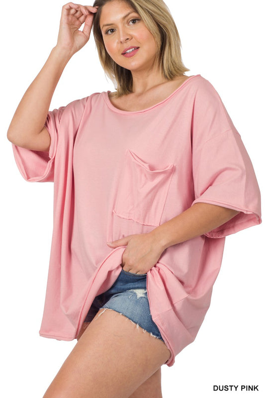 PLUS OVERSIZED FRONT POCKET RAW EDGE TOP-