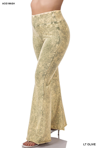 PLUS SIZE mineral washed high waist raw edge hem pants -53