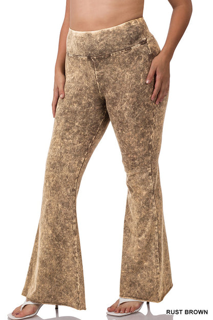 PLUS SIZE mineral washed high waist raw edge hem pants -53