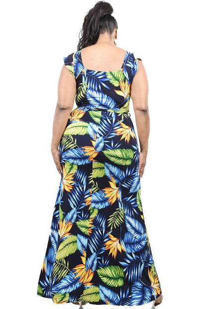 PLUS SIZE BLUE FLORAL 2 PIECE MAXI SKIRT SET