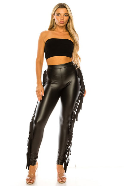 PLUS SIZE FAUX LEATHER FRINGE PANTS