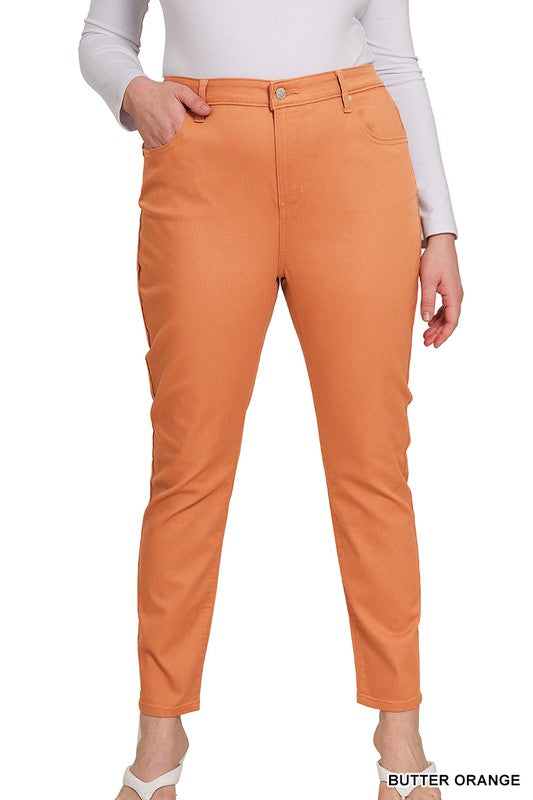 PLUS SIZE STRETCHY HIGH-RISE SKINNY DENIM PANTS-BUTTER ORANGE