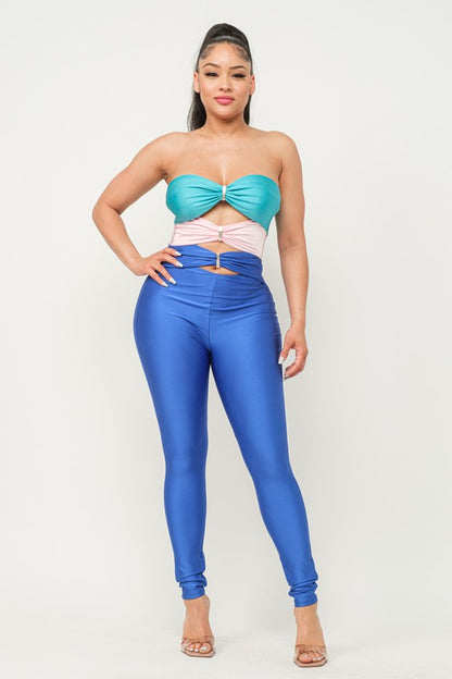 Color Block Front Cut Out Rings Detail Jumpsuit