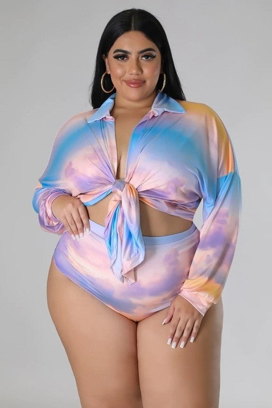 PLUS SIZE 3-PIECE OMBRE SWIMSUIT SET