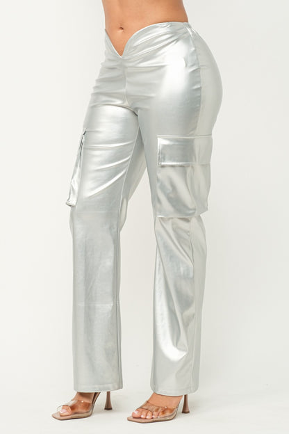 I GOT YOUR ATTENTION FAUX LEATHER PANTS-SILVER-SL01