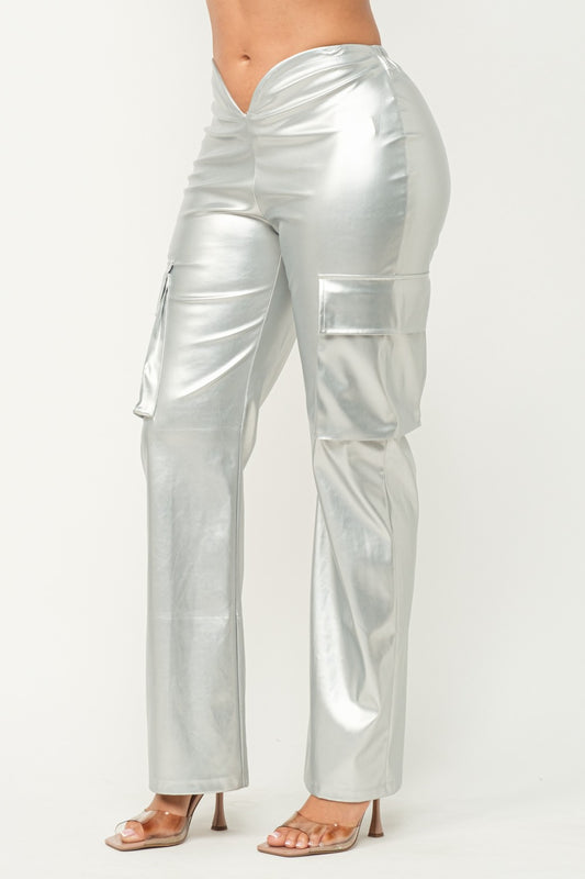 I GOT YOUR ATTENTION FAUX LEATHER PANTS-SILVER-SL01