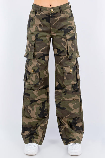 Plus Size Camoflauge Wide Leg Cargo Pants
