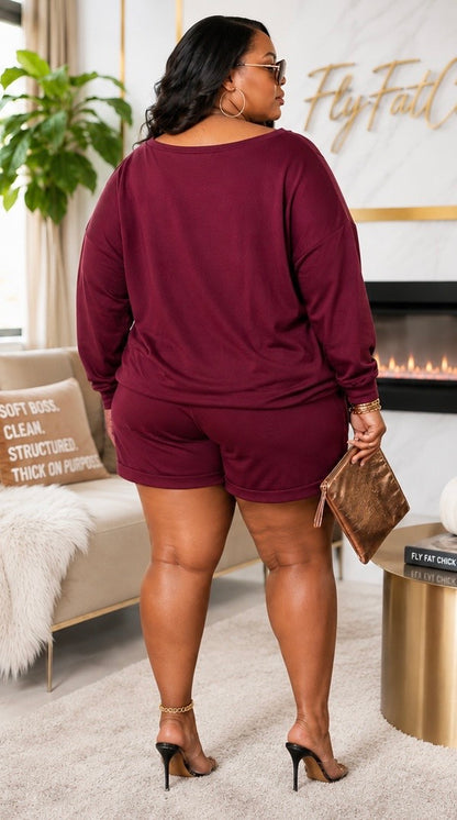 Fringe Sweater Shorts Plus Size Set-09