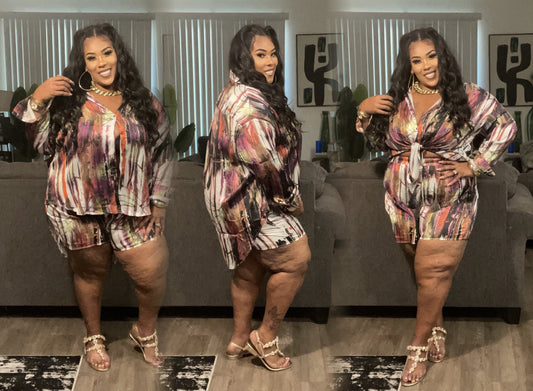 PLUS SIZE MULTI PRINTED SHORT SET