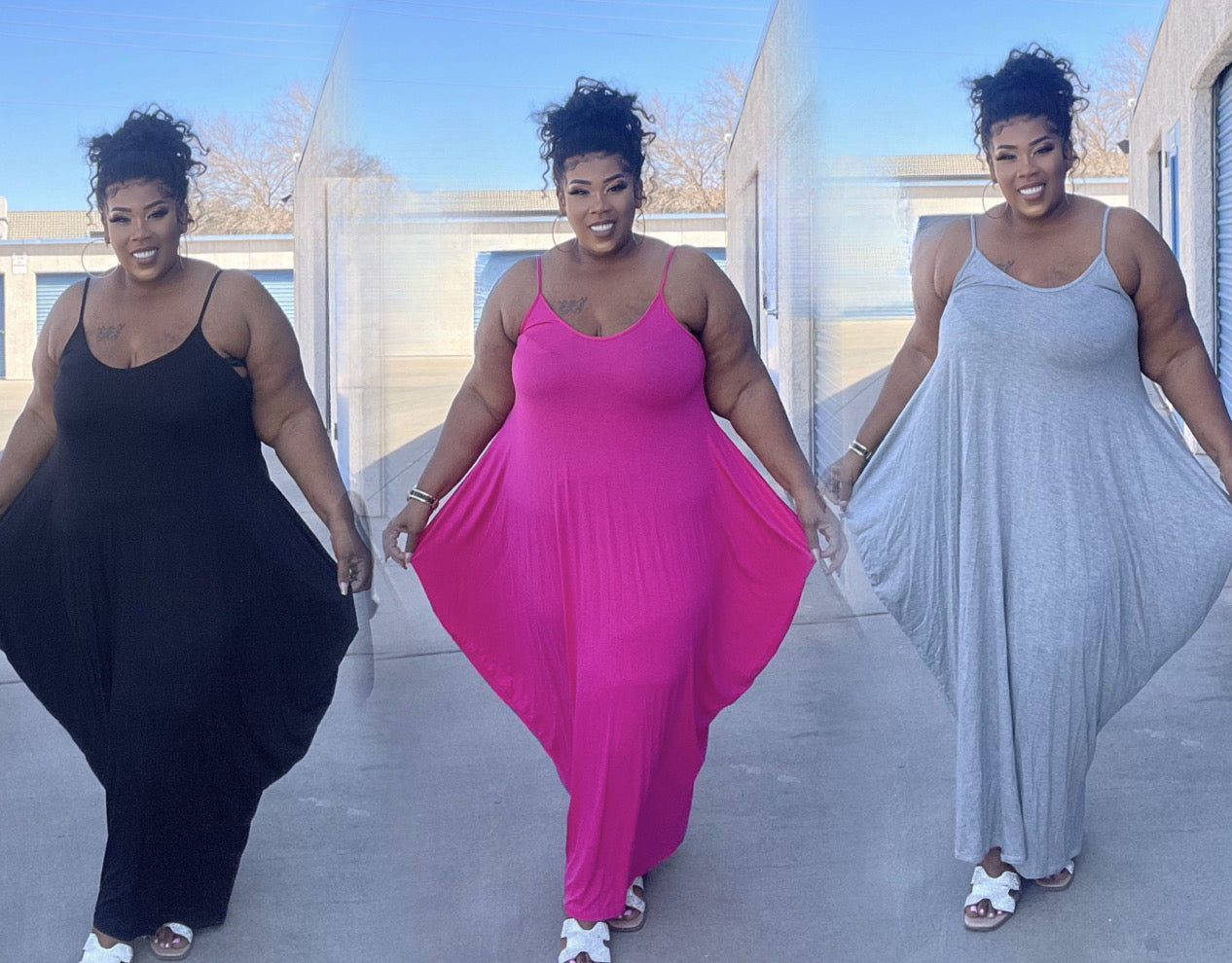 PLUS SIZE SPAGHETTI STRAP HAREM MAXI DRESS