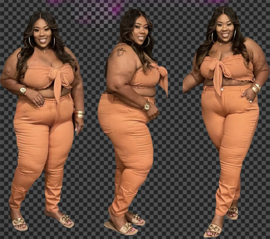 PLUS SIZE STRETCHY HIGH-RISE SKINNY DENIM PANTS-BUTTER ORANGE