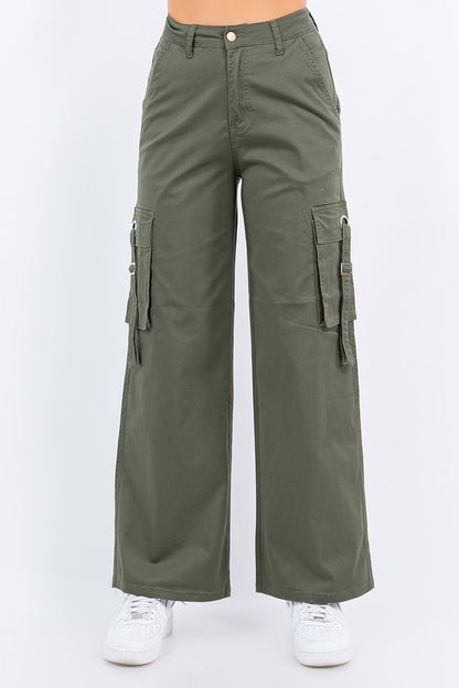 PLUS SIZE WIDE LEG STRAP TRIM CARGO PANTS