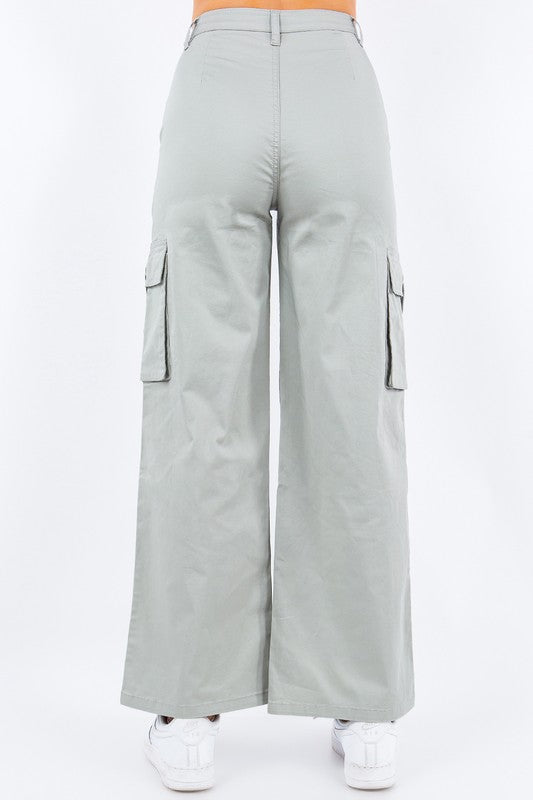 PLUS SIZE WIDE LEG STRAP TRIM CARGO PANTS